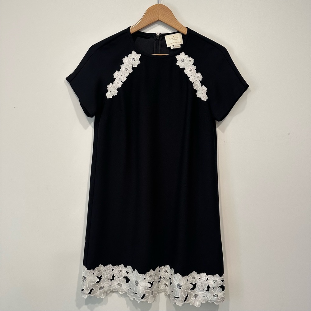 Kate Spade Black Dress with White Floral Embroidered Detail Size 4